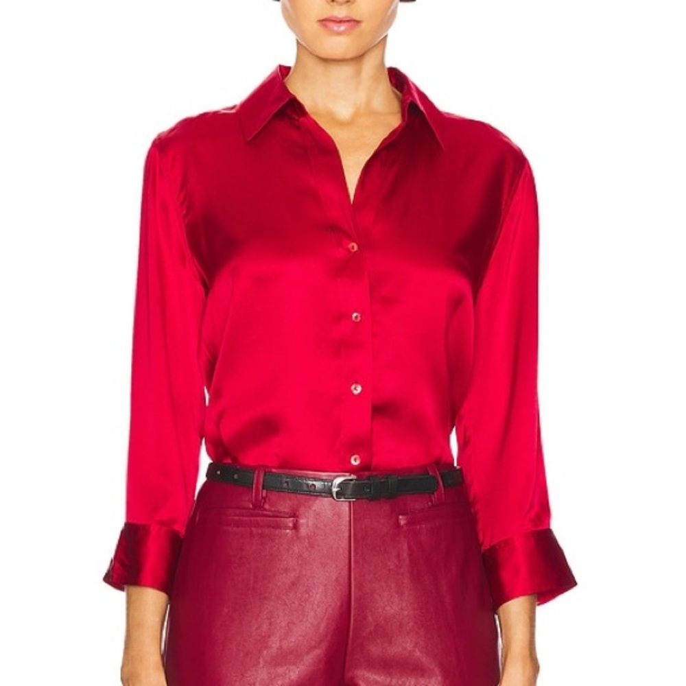 L'AGENCE Vibrant Red Satin Button Down Shirt